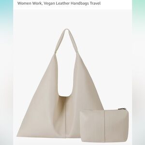 Vegan Leather Tote Bag, Large Hobo Tote, cream